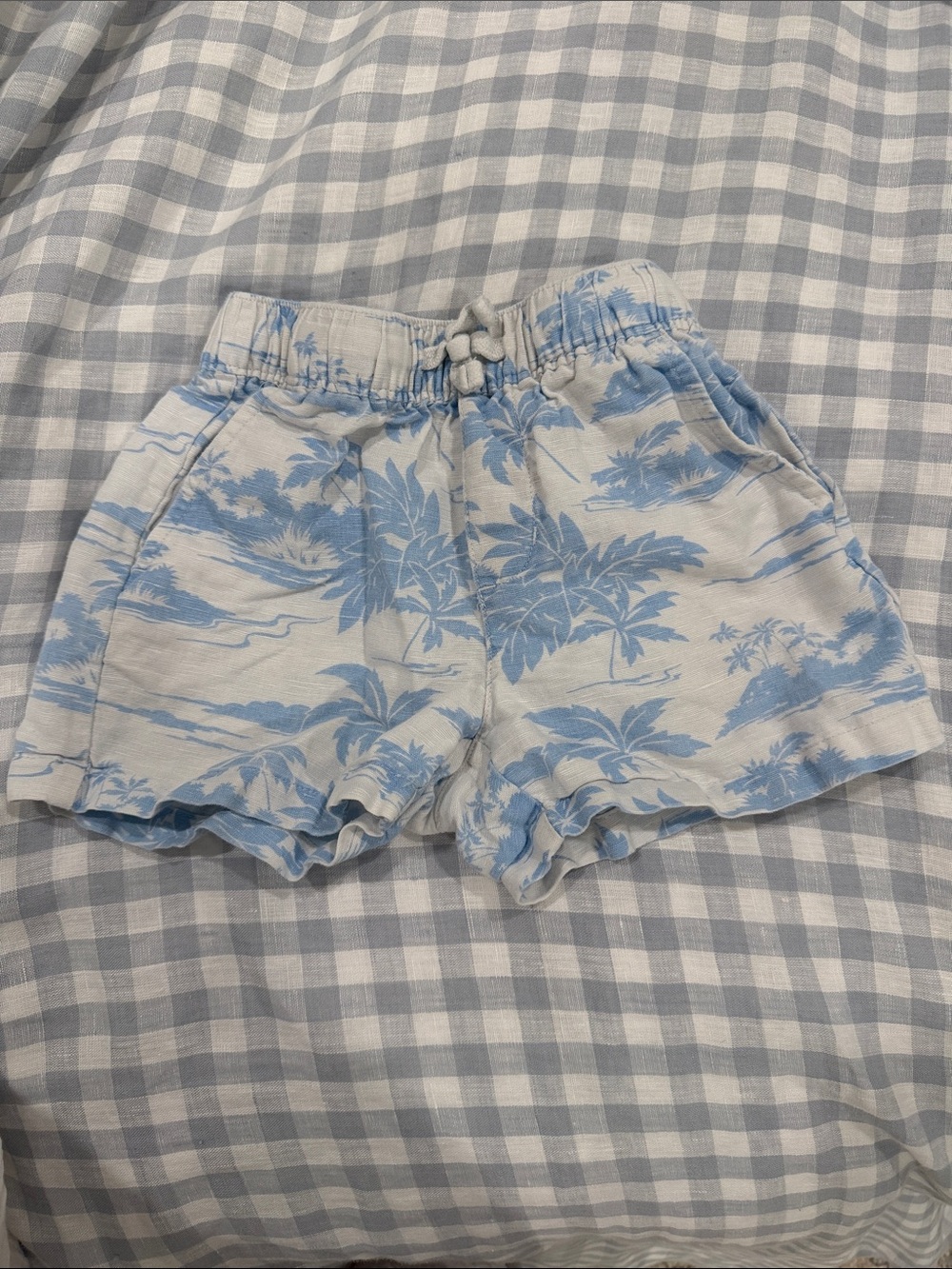 Janie and Jack shortest short Light Blue Tropical Print Linen-Blend Shorts
